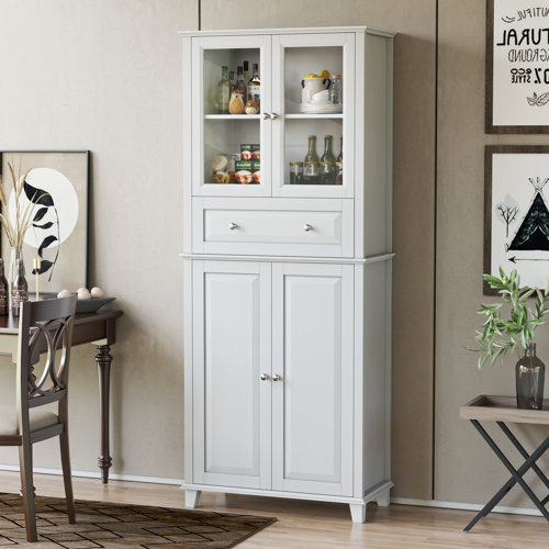 Lark Manor Ahaziah Armoire 76.5" Tall 4Door 1Drawer Kitchen Pantry